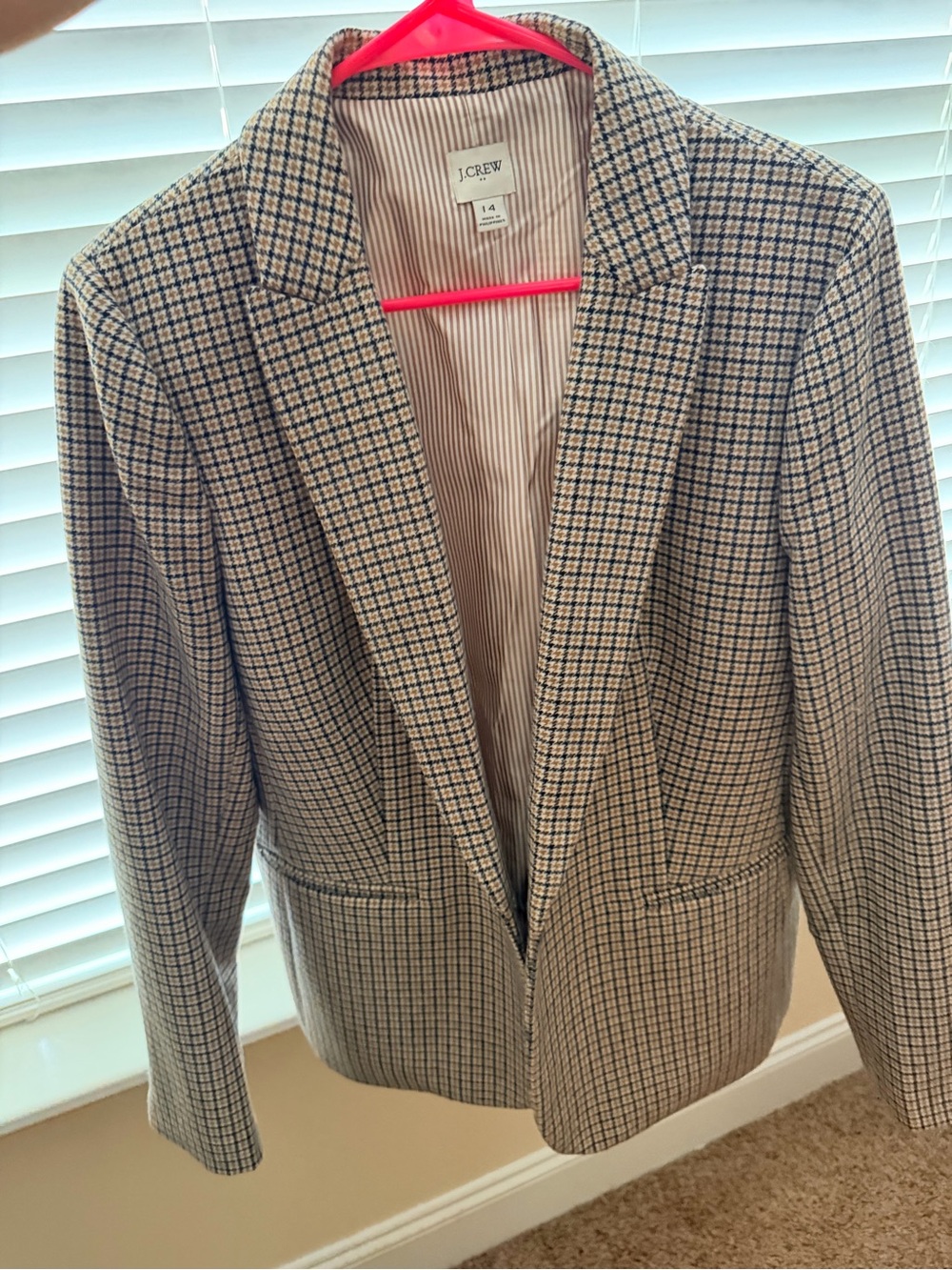 J. Crew Beige and Navy Checked Wool-Blend Blazer